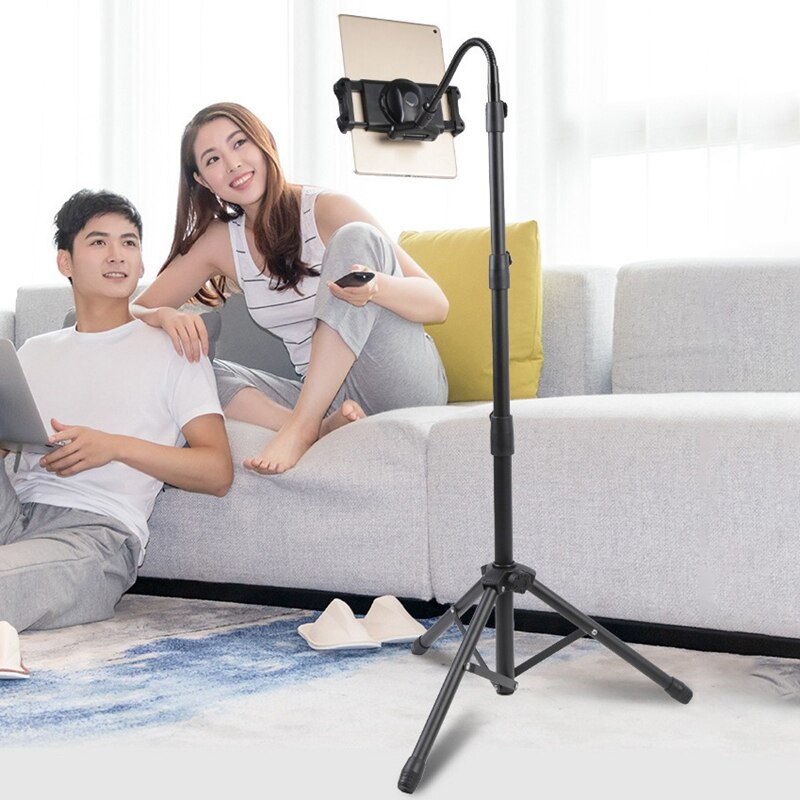 Tablet-computer-bodenstativ, 360 ° verstellbares teleskop-schwanenhalsstativ für 4.7-12.9- zoll-tablets/mobiltelefone