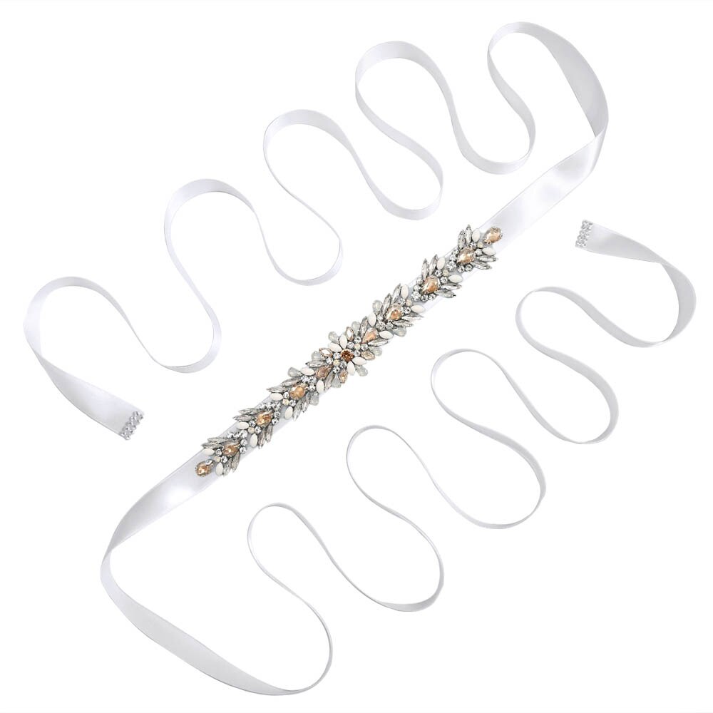 Olomlb luksus brudekjole bælter mange farver brude bælte rhinestones krystal brude sash til bryllup dekoration aften dre: Hvid