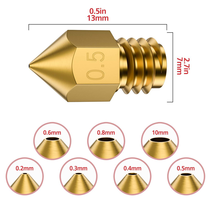 Boquilla MK7/MK8 para impresora 3d 0,4/0,3/0,2/0,5/0,6/0,8mm extrusora de piezas de cobre roscado 1,75mm 3,0mm cabeza de filamento boquillas de latón