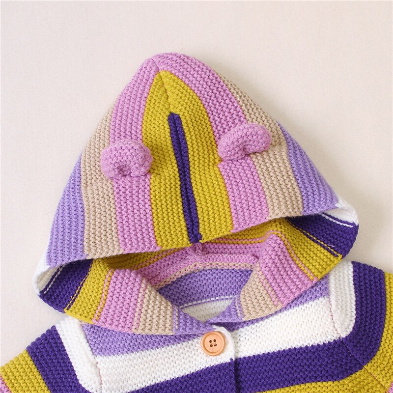 Kleinkind Baby Mädchen Herbst Winter zur Seite fahren Strickjacken Kleinkind Bunte Streifen Gestrickte Tasten Oberbekleidung warme Mantel