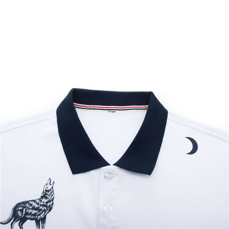 Summer Men Wolf Printed Polo Shirt Cotton Short Sleeve Smart Casual Business Polo Shirt Social Tops Clothes