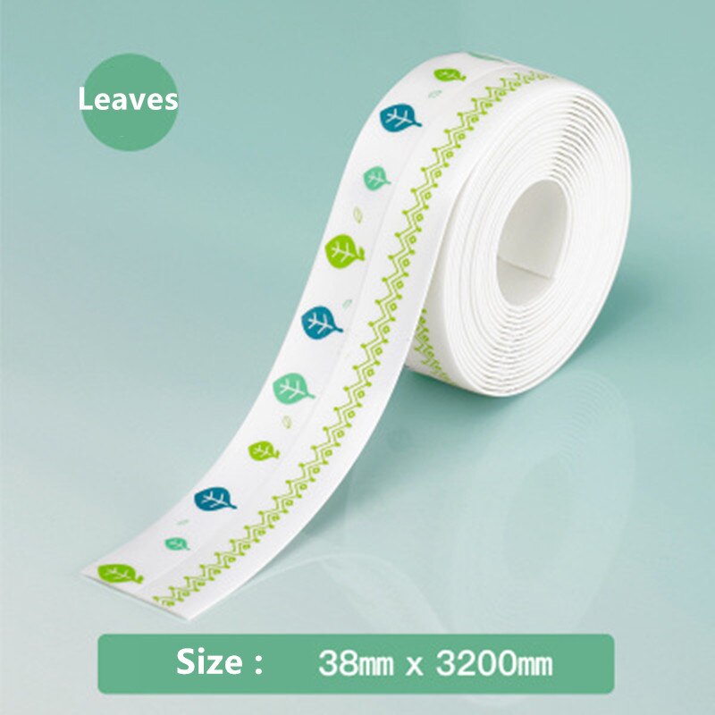 3.2mx38mm Anti-mildew kitchen Paste Sink Groove Gas Stove Toilet For Corner Gap Waterproof Stickers Bathroom Sticker PVC Tape: leaves