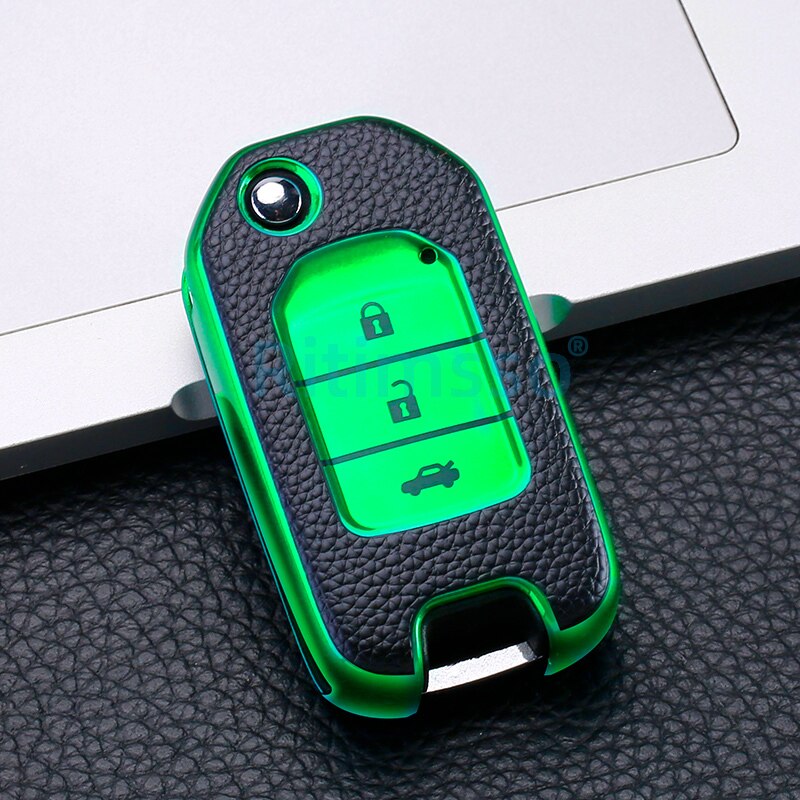 Tpu Key Cover Case for Honda CRV Pilot Accord Civic Car Shell Auto Key Keychain Keyring: Green Shell B