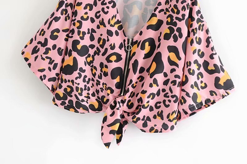 YY189-38 Roze Luipaard rits boog herfst hennep overhemd
