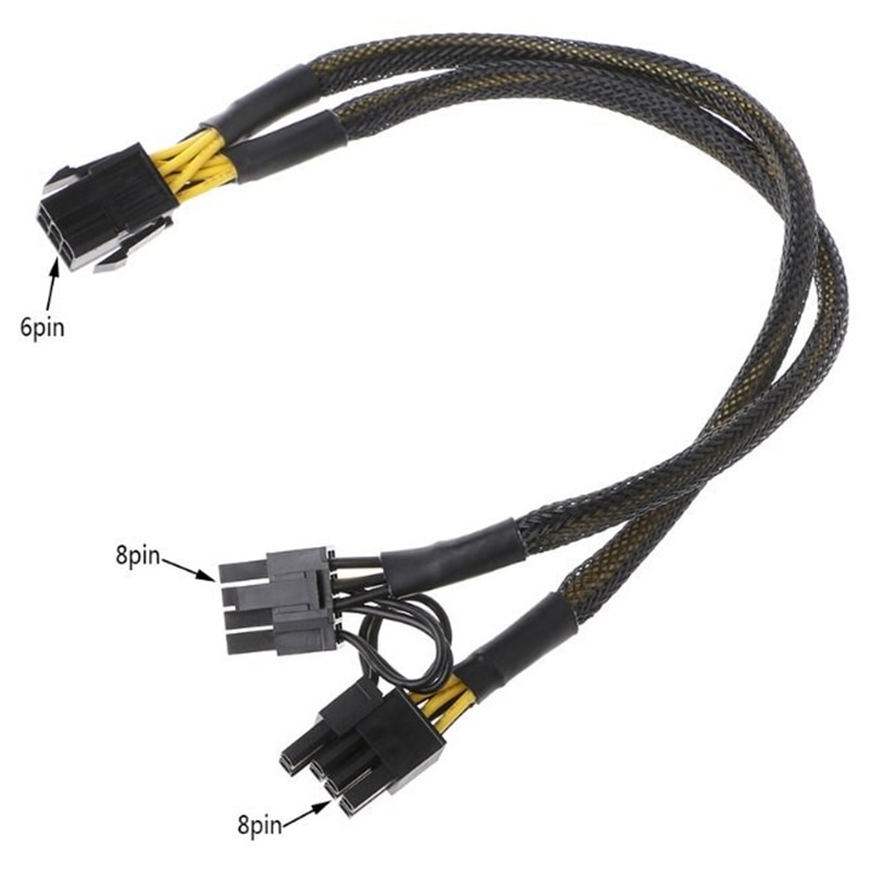 2 Pcs PCI-E 6 Pin to Dual PCIe 8 Pin (6+2) Image Card PCI Express Power Adapter GPU VGA Y-Splitter Extension Cable