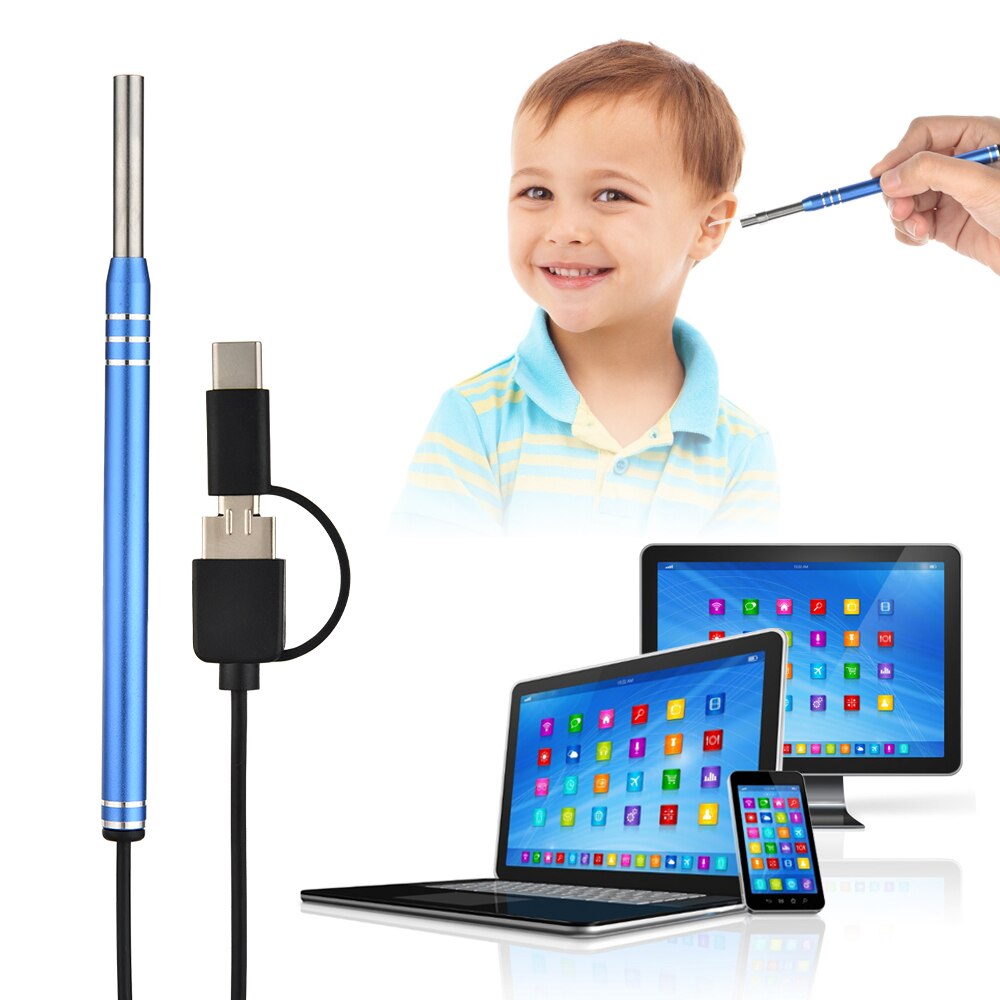 0.3MP Ear Endoscope 3 in 1 Mini Ear Camera HD Visual 5.5mm Waterproof Otoscope Multifunctional Ear Pick Cleaning Tool Android PC