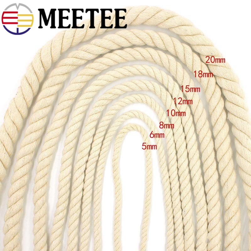 5/10 meter mødet 5-20mm beige bomuldstov 100%  tykke bomuldsbånd til taskebælte tilbehør til hjemmet dekoration diy håndlavet reb håndværk