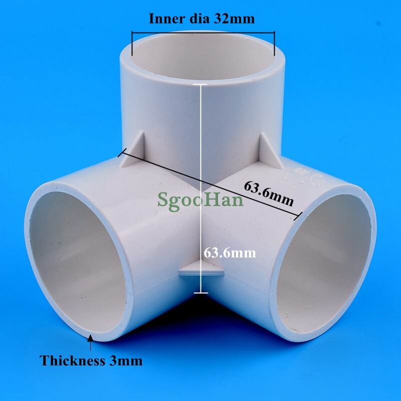 2~50pcs ID 20~50mm 3 Way Hydroponic Planting Frame PVC Pipe Connector Irrigation 3D Three-Dimensional DIY Shelf Joint Fittings: 5pcs / 32mm inner dia