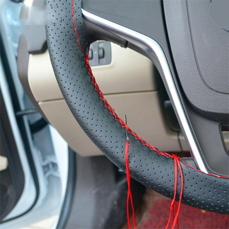 Auto-Lenkradbezug, Nadeln und geflochtener Faden, Kunstleder, Autoabdeckungen, Suite, 3-farbig, DIY-Textur, weiches Auto-Zubehör