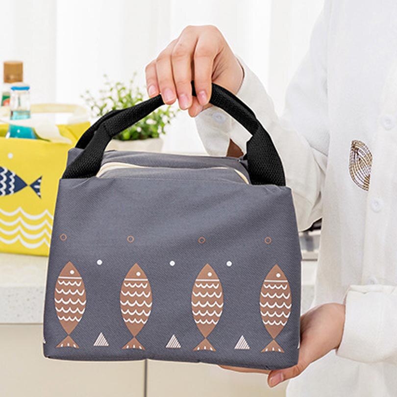 Bolsa térmica isolada para almoço, sacola à prova d'água com listras para comida, piquenique, caixa de almoço para mulheres e crianças: Deep Grey