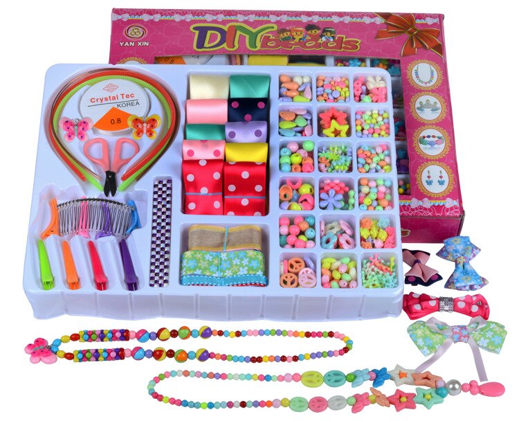 Stor boks barnas perle leker diy håndlaget perler løse perler håndverk gjør armbånd halskjede smykker jenteleketøy: Rød perlesett