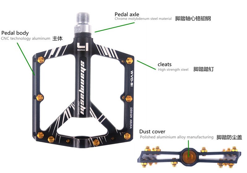 1 par sykkelpedaler 4 lagre avlet, sklisikker cnc aluminiumslegering sykkelpedal ultratynn mtb-pedal med lenker