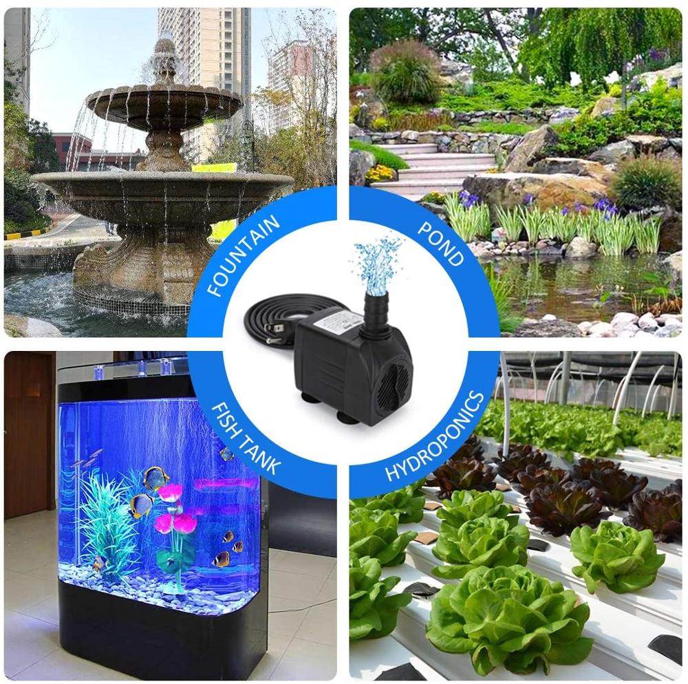 550GPH 30W CE Ultra Quiet Submersible Fountain Water Pump, 2000L/H, with 7.2ft High Lift, 3 Nozzles for Aquarium, Fish Tank, P