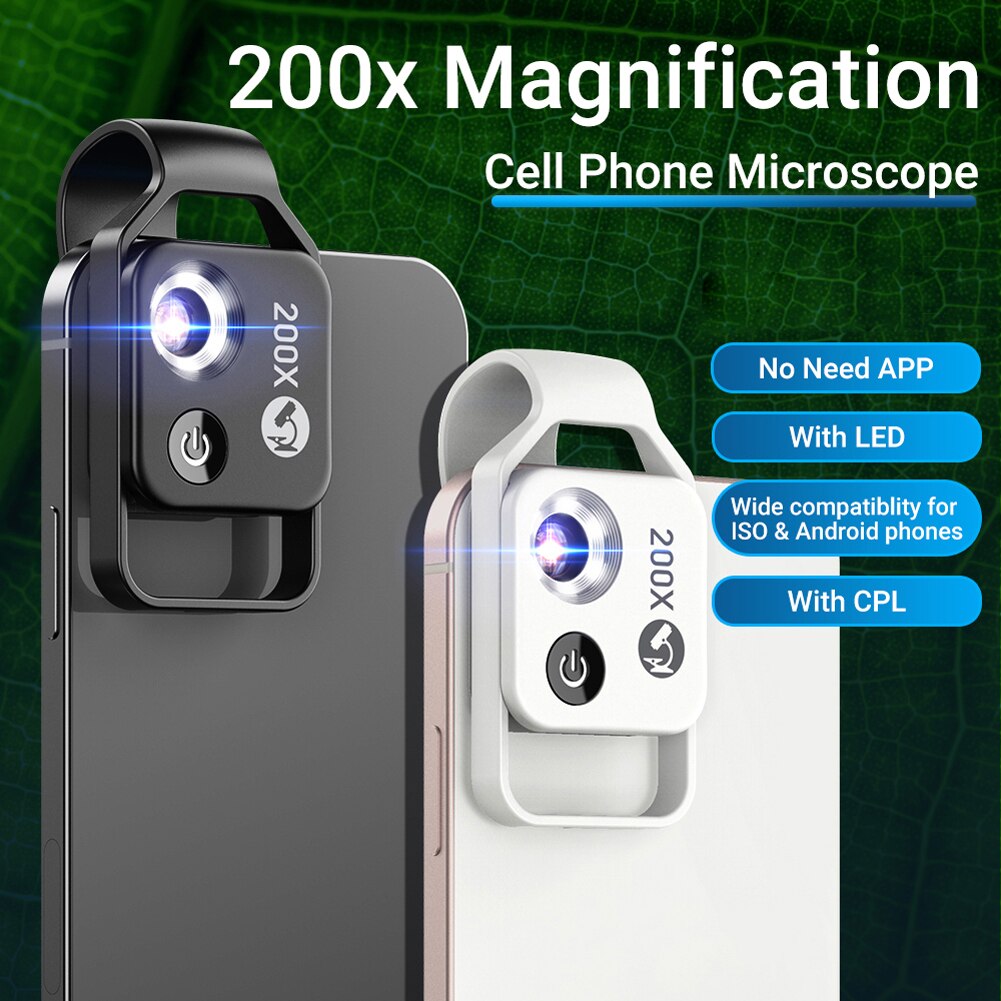 200X Portable Microscope Universal Mobilephone Microscope No Need APP Multifunctional Microscope with CPL for Child Kids Study