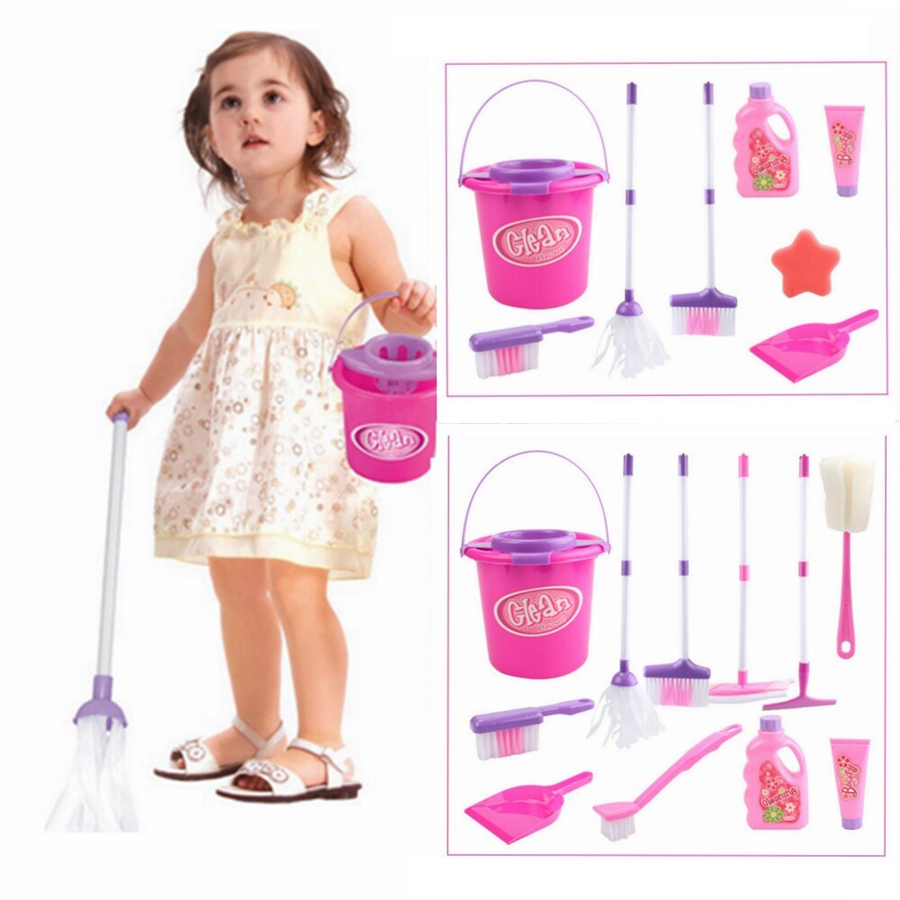 Simulering sent som lek låve cosplay plast kjøkken rengjøringe leker hjelper baby pedagogisk arbeid husarbeid feiende mopp dukke