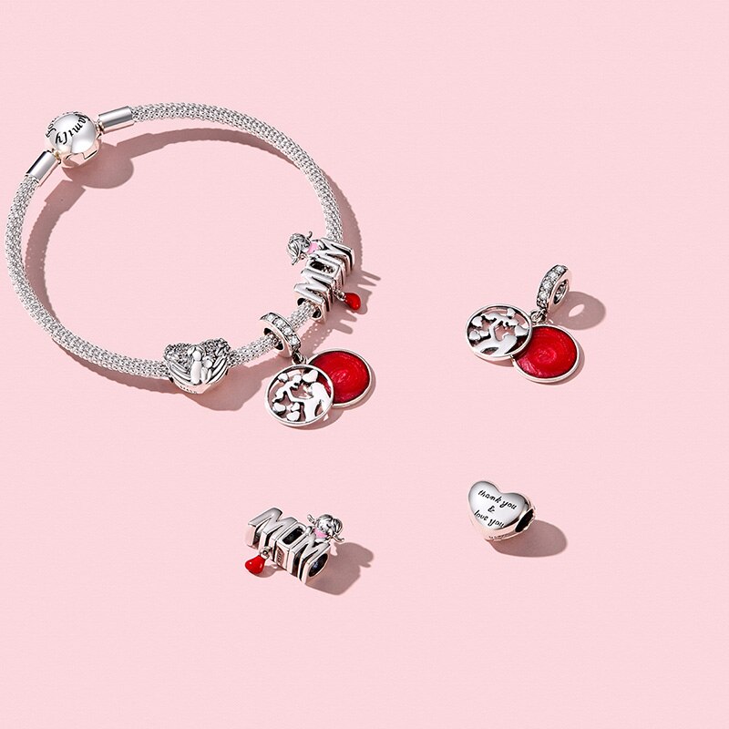 Mowimo mamma mamma hjärta berlocker passar original silver armband 925 sterling silver rosa cz pärla hänge diy halsband smycken