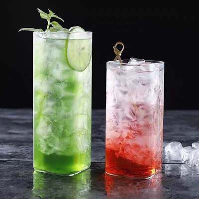 Highball Glasses Lead-Free Crystal Clear Glass Drinking Cups for Water Wine Beer Cocktails and Square Mini Dessert Cups