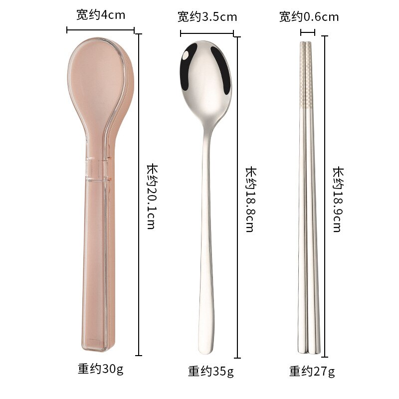 304 Stainless Steel Chopsticks Spoon Set Cutlery Set Flatware Set Tableware Soup Spoon Portable Cultery With Box: Pink-Silver