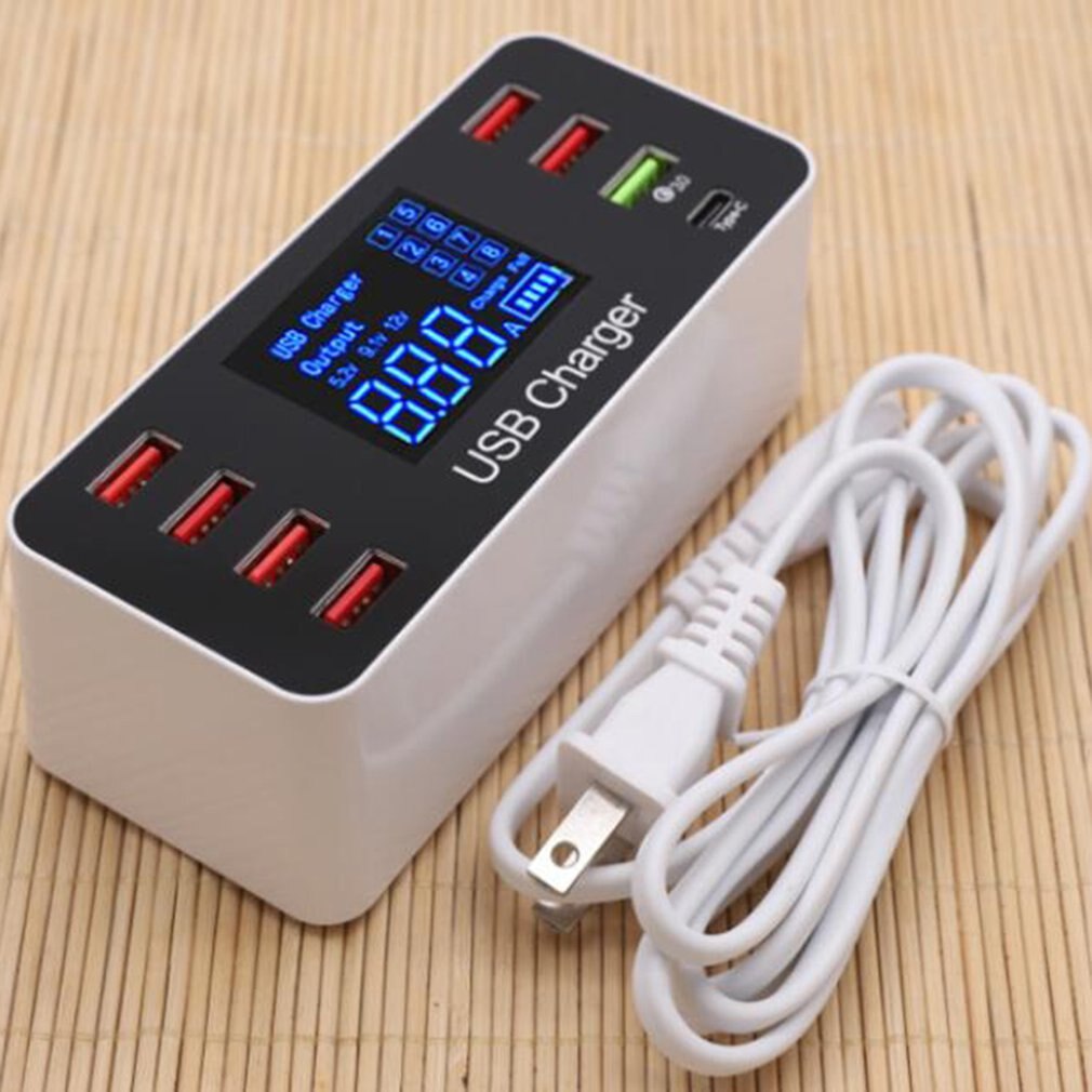 8 Multi-Port USB Adapter Desktop Wall Charger Smart Quick Charging Station For Mobile Phone Tablet Hub With LCD Display