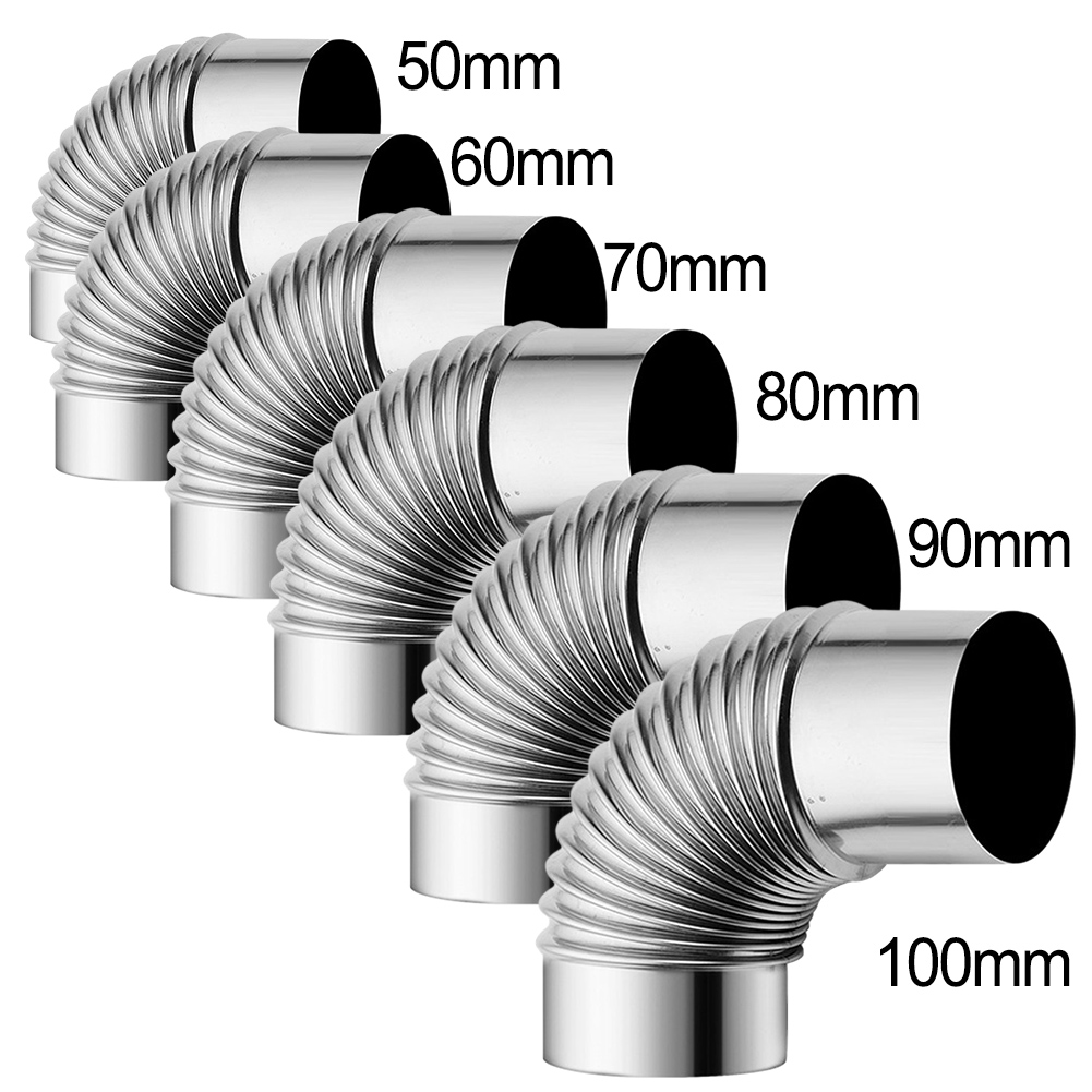 1 Uds. Tubo de codo de chimenea de 90 grados, revestimiento de chimenea curva de acero inoxidable, tubo de estufa múltiple, calentador de agua a Gas, salidas de tubo de escape