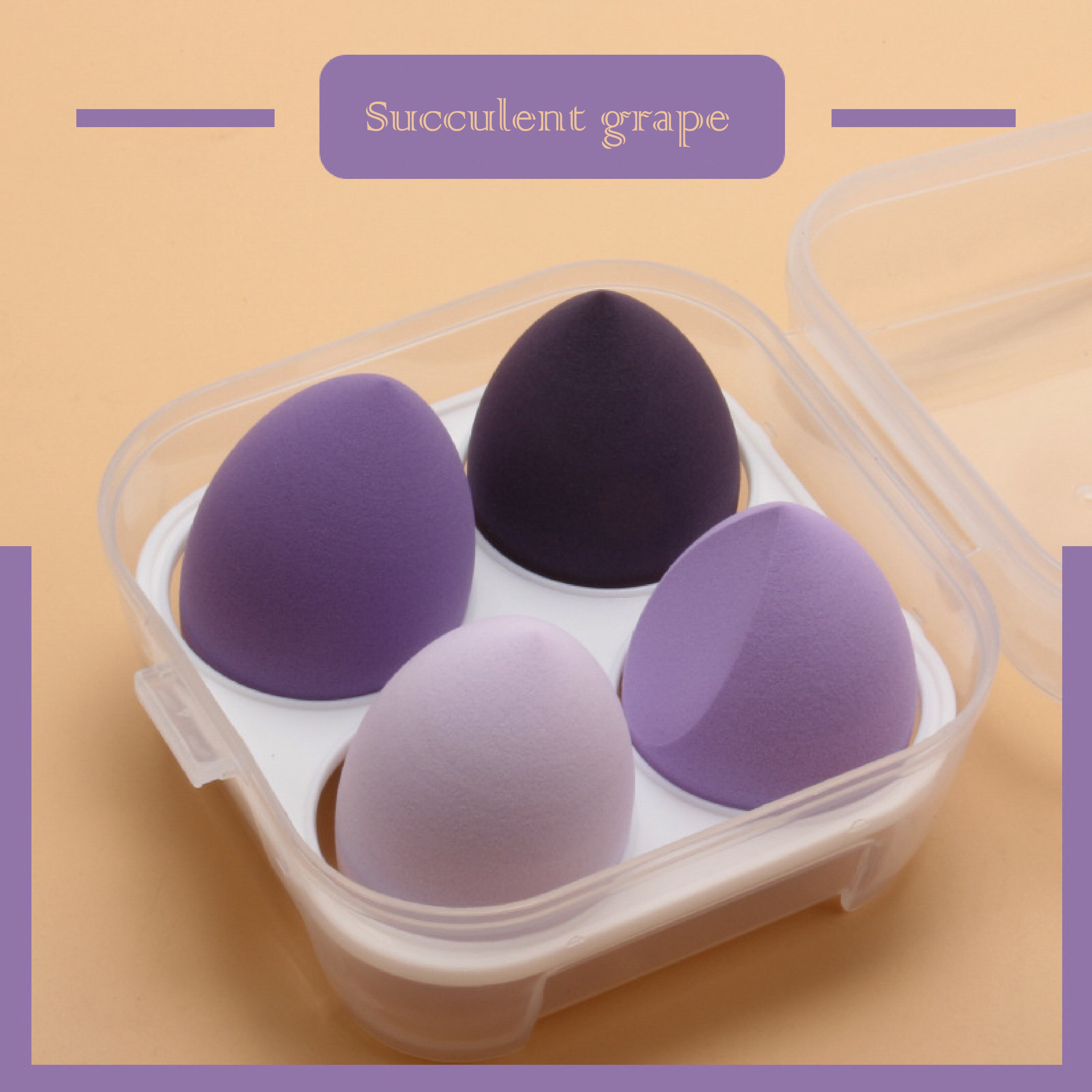 4/8pcs Beauty Egg Gourd Water Puff Makeup Egg Colorful Cushion Cosmestic Sponge Puff Wet and Dry Use Beauty Tool Set: Purple 4pcs