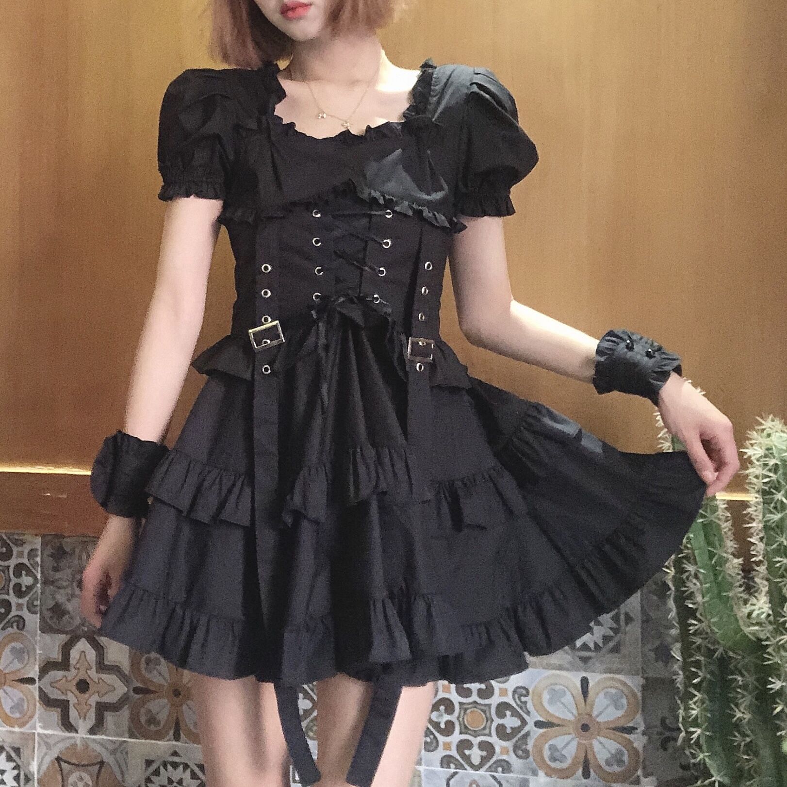 Vestido negro gótico de Lolita para mujer, prenda estilo Lolita, Victoriano, renacentista, Retro, Punk, manga abombada: XS