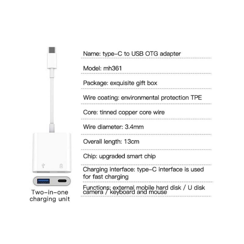 MH361 Type-C To USB OTG Adapter With PD Fast Charging Port USB 3.0 OTG Adapter For U-Disk Mouse Keyboard Converter Adapter