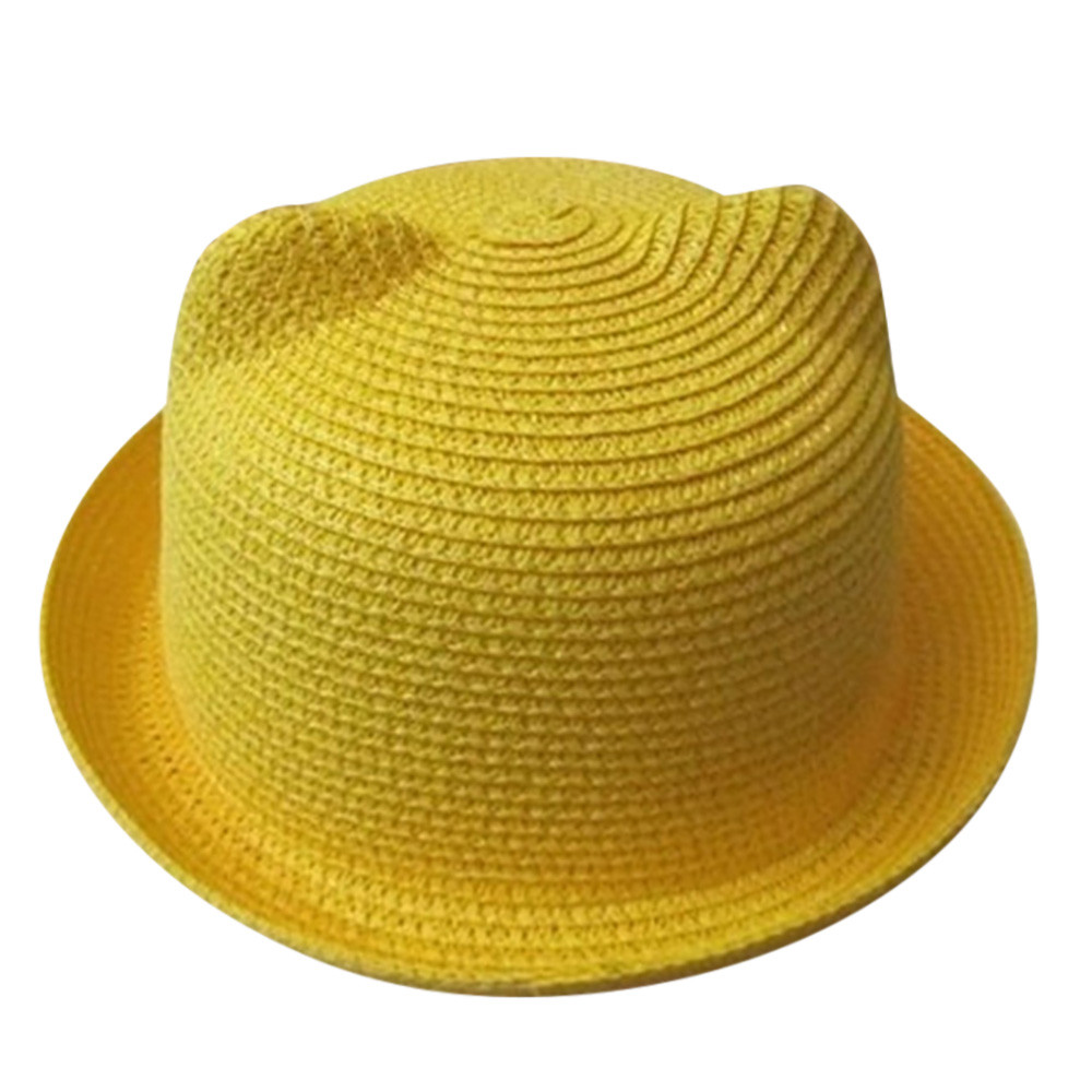 Chapeau de plage d'été pour bébé, chapeaux en paille respirants pour enfants, oreilles de chat, mignon, solide pour garçons et filles, offre spéciale: Yellow