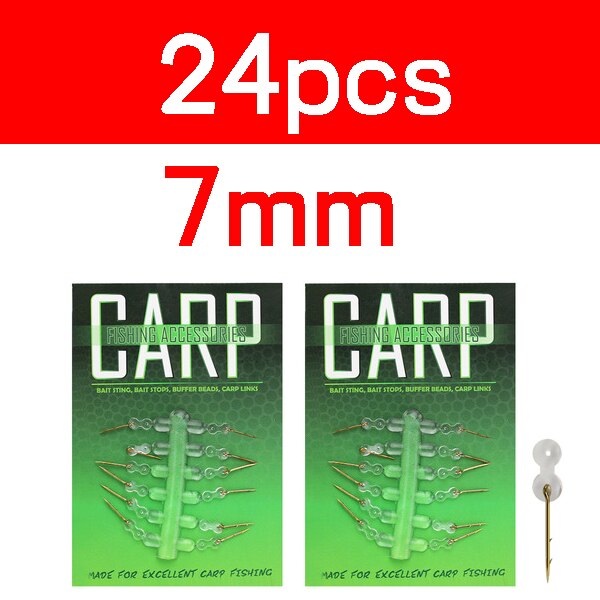 Cebo de Metal para pesca de carpa, Pin de espiga para aparejo de pelo con topes de goma transparente, alimentador de carpas para pesca, accesorio de aparejos: 24pcs in 2 cardS S