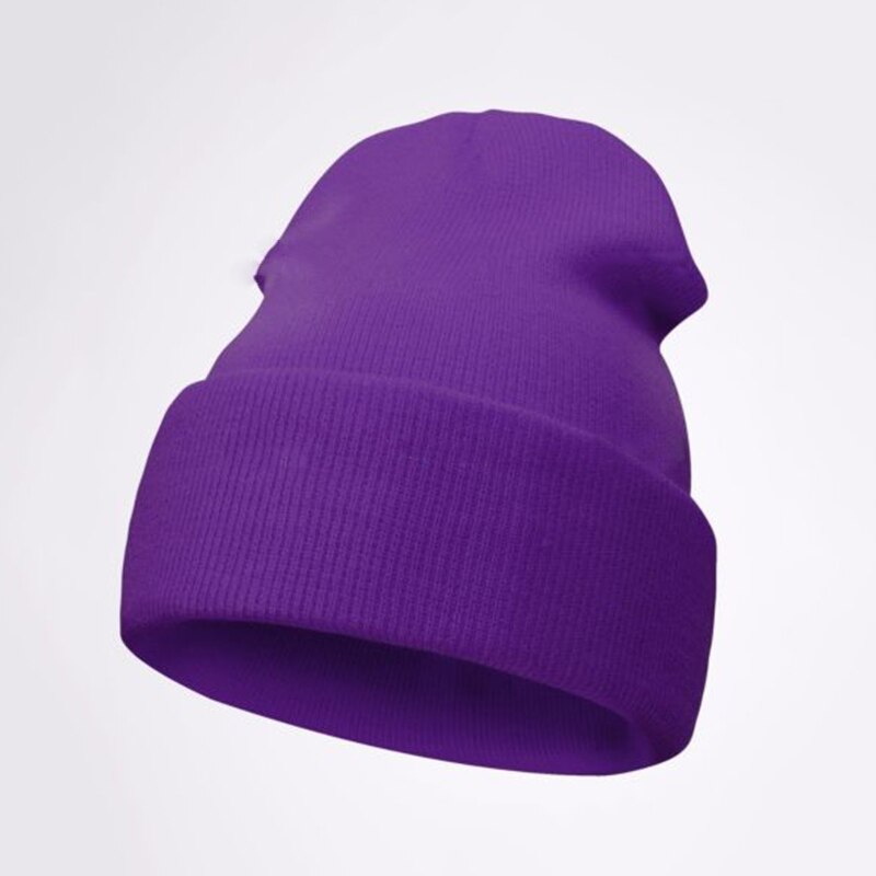 Vinterhuer hue almindelig strikhue efterår vinter varm skimanchet kasket uld blandinger bløde slouchy skull caps huer mænd kvinder: Lilla