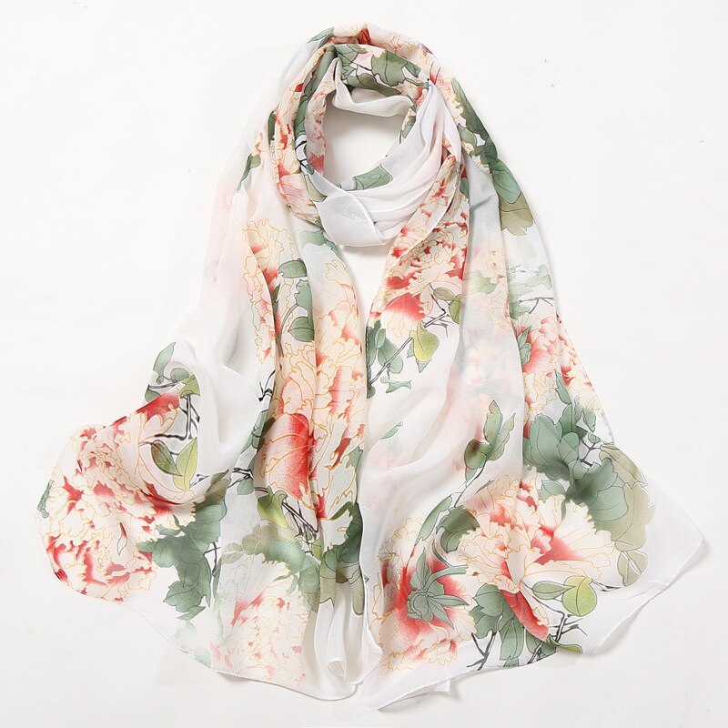 Beach flower print Georgette chiffon scarf silk square hijab cool shawl ladies foulard femme Scarves hair bufanda mujer