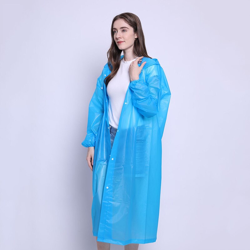 PEVA Women Man Raincoat Adult Clear Transparent Camping Rainwear Suit Waterproof Rain Poncho Coat: Blue