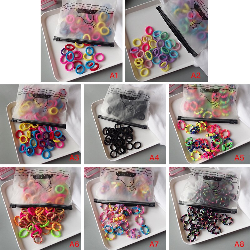 100 Pcs Child Colorful Elastic Hair Band Girl Kid Scrunchy Small Ring Rubber Ponytail Holders Tie Gum Hair Accessories