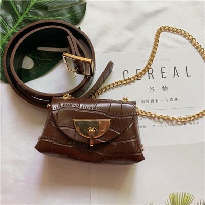 Doranmi Punk Stijl Fanny Pack Vrouwen Taille Zakken Snake Stijl Taille Verpakking Ketting Vrouwelijke Riem Tassen Kleine Borst tas Nerka BG467: brown