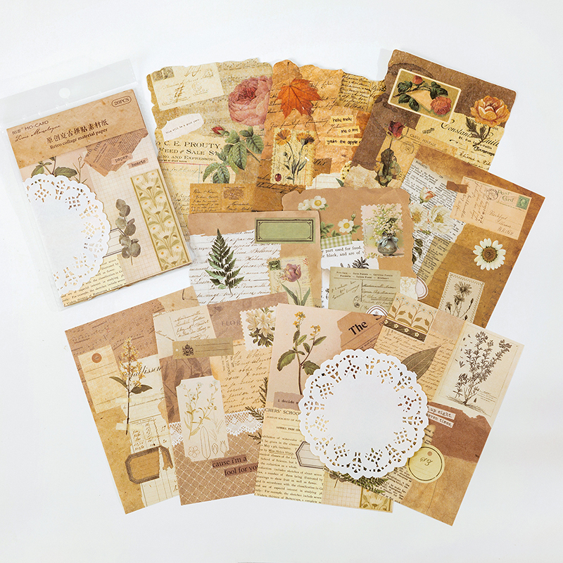 20Pcs Vintage Leaf Lady Letter Craft Paper Junk Journal Ephemera Flower Butterfly Lace Diary Scrapbooking Material Paper Packs: TypeC