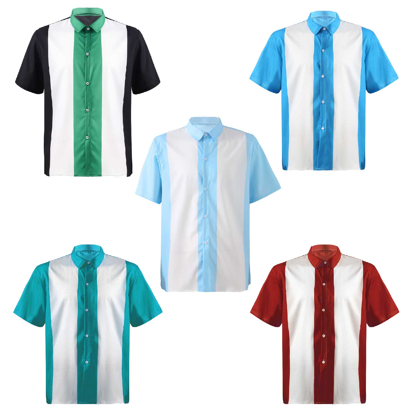 Chemises de Bowling rétro à manches courtes pour hommes, vêtements Vintage décontractés à boutons et à rayures, Rockabilly des années 50