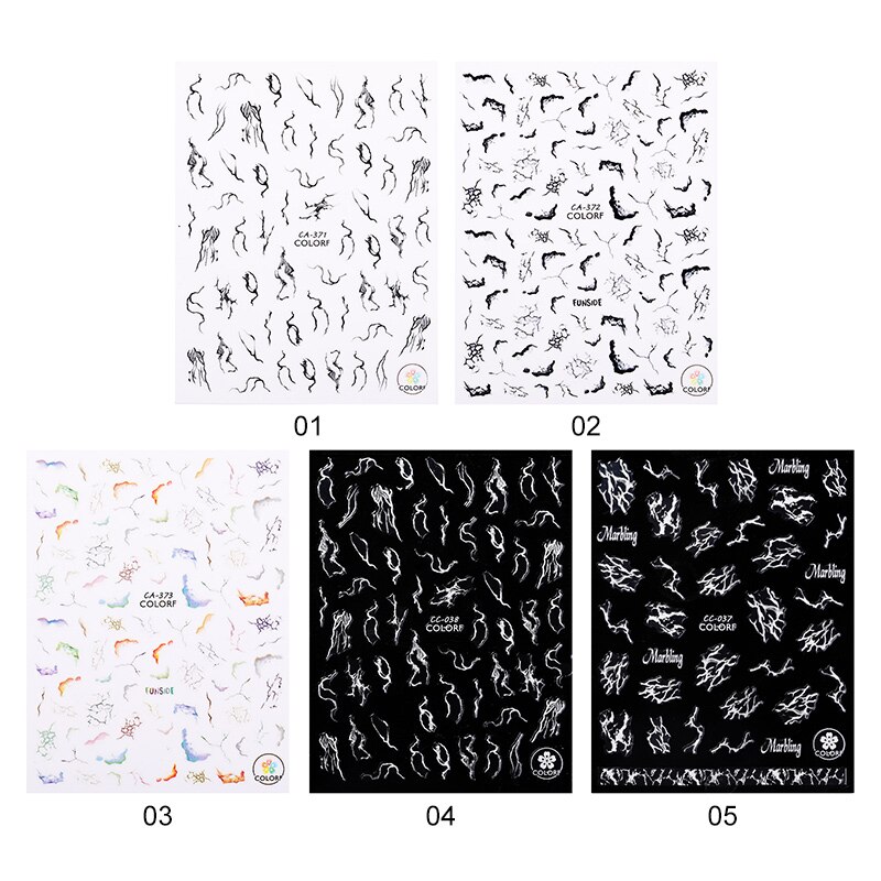 Mustavalkoiset kynsitarrat marmori grain sarja kynsien siirtotarrat 3d kynsitarra kynsitaide koriste diy: 5 kpl