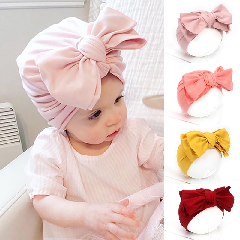 Grote strikken baby muts zomer herfst baby meisje muts zachte tulband kinderen peuter hoed fotografie rekwisieten