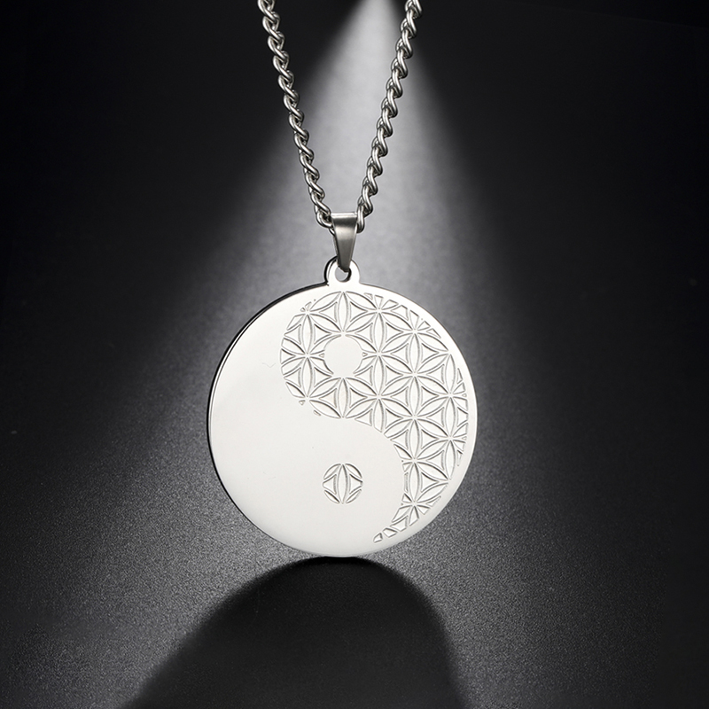 Dreamtimes Yin Yang Tai Chi Ketting Rvs Classic Mannen Leven Boom Ronde Sieraden Kerstcadeau: Licht Geel Goud Kleur
