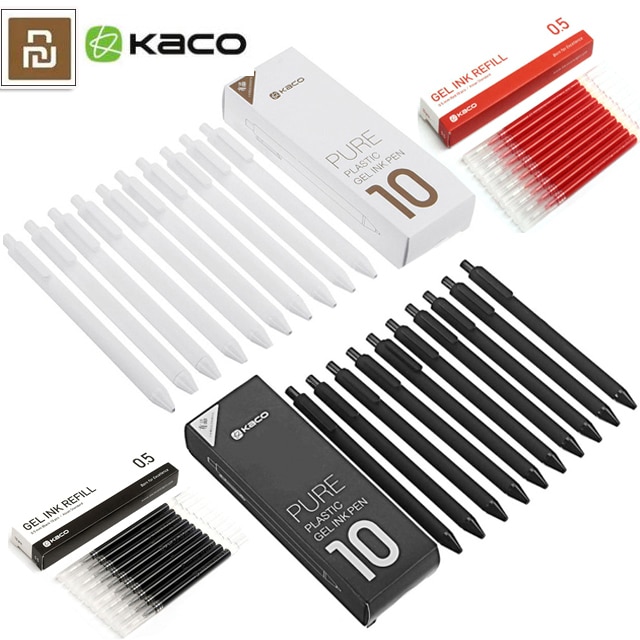 10 stk/pakke xiaomi pen kaco tegn pen 0.5mm , skrivelængde 400m ,  sort abs plast glat blæk til studerende/kontormedarbejder