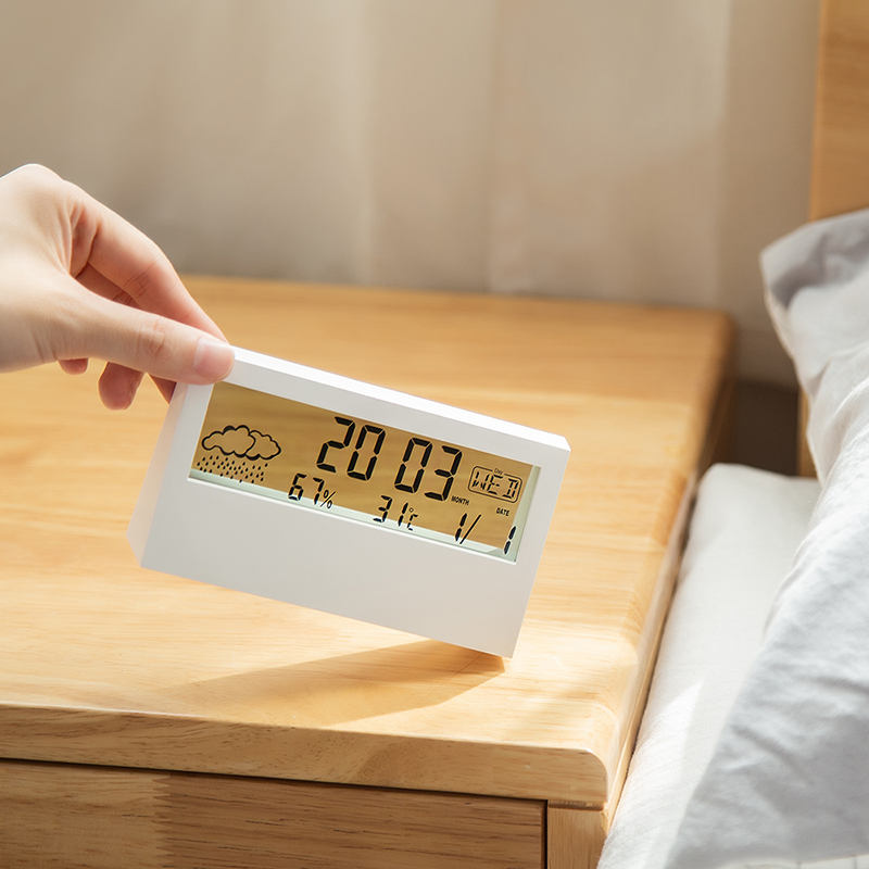 JAPAN ABS Multi-functions Digital Desk LCD Alarm Clock Thermometer & Calendar Weather Display Home Decor