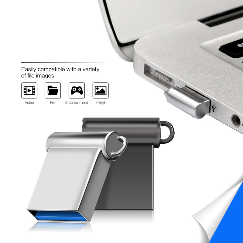 Mini Pendrive in metallo da 128 GB con portachiavi, chiavetta USB 2.0 portatile per trasferimento di archiviazione dati, idea regalo creativa
