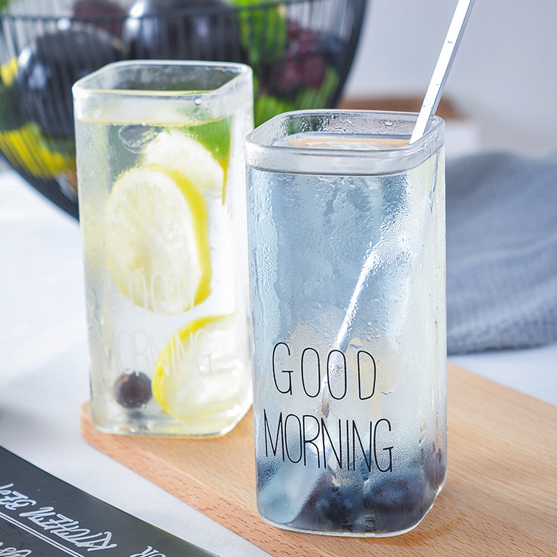 Nordic Good Morning Letters Black White Transparent Milk Glass Coffee Mugs Clear Tea Drinks Cup Dessert Kitchenware