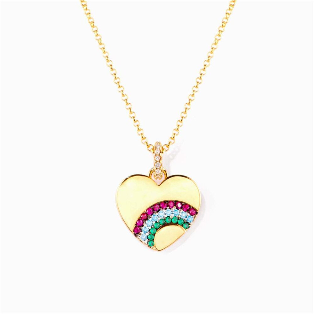 Lgbt rainbow necklaces for women, zircon crystal heart choker necklace, gold collar chain jewelry