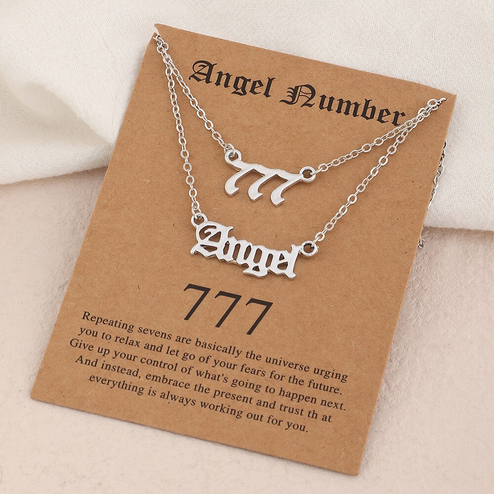 Minimalistische Angel Nummer Ketting 111 222 333 444 555 777 Zilver Kleur Choker Ketting Voor Vrouwen Mannen Lucky Nummer Ketting sieraden: 777