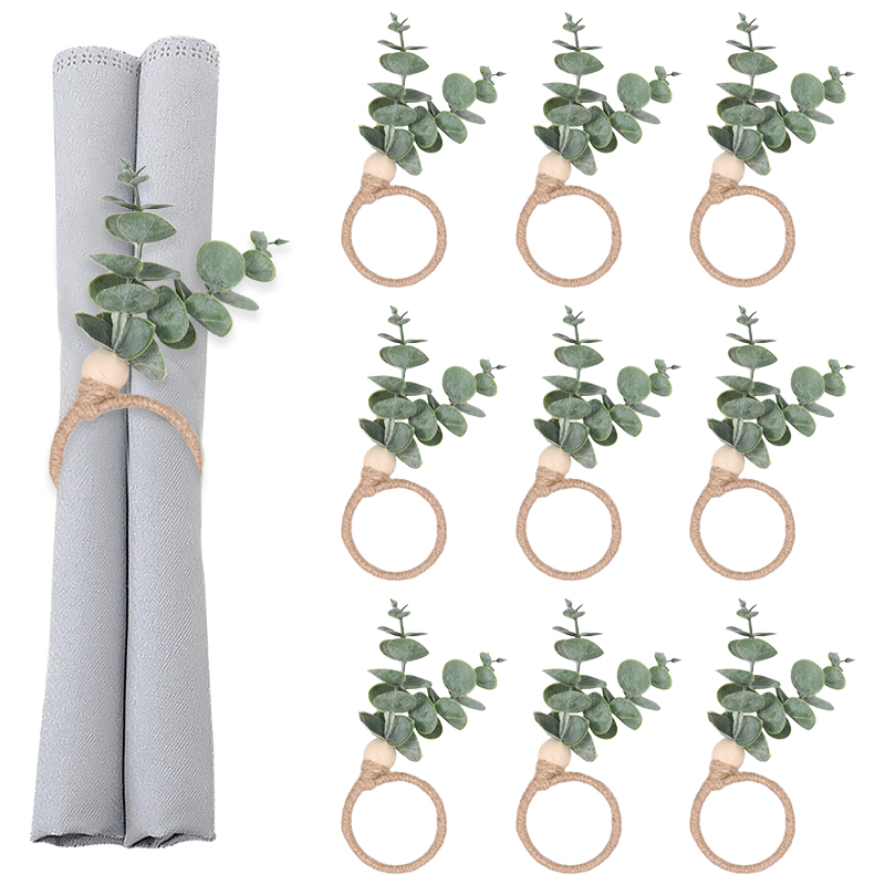 24/1Stck Hochzeit Serviette Ringe Eukalyptus Blätter Serviette Halfter Schnallen Frühling Ostern Hause Tisch Dekoration Geburtstag Party liefert