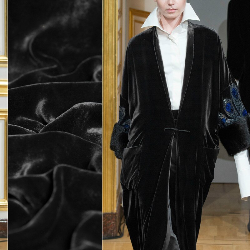 Tissu velours en soie noir pour robe au mètre, tissu épais en coton, doux et jupe, à la , express