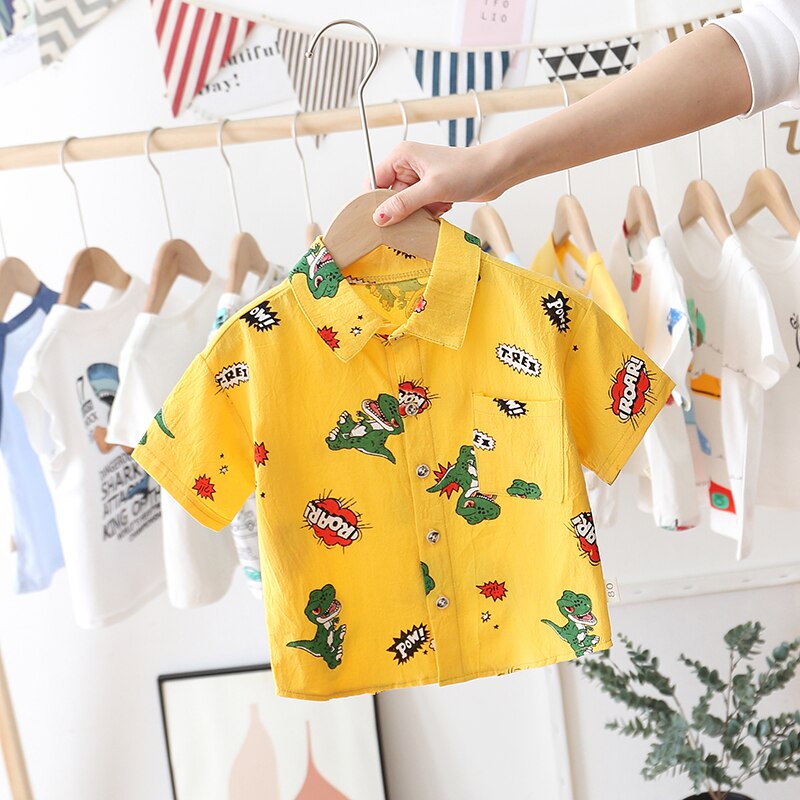 Børn printe dinosaur drenge/piger skjorter børn toppe langærmet baby tøj baby top t-shirts 0-5 år: Gul / 4t
