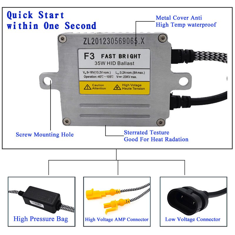 HCDLT 1X AC 35W DLT F3T Xenon HID Ballast 12V Car Light Fast Start Reactor Xenon DLT F3 HID Digital Slim Ballast Block Ignition