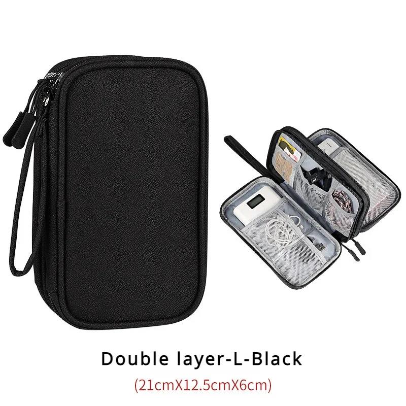 Reise-Organizer, Elektronik-Zubehör-Organizer, tragbar, wasserdicht, doppellagig, Aufbewahrung für Kabel, Festplatte, Powerbank: Lila